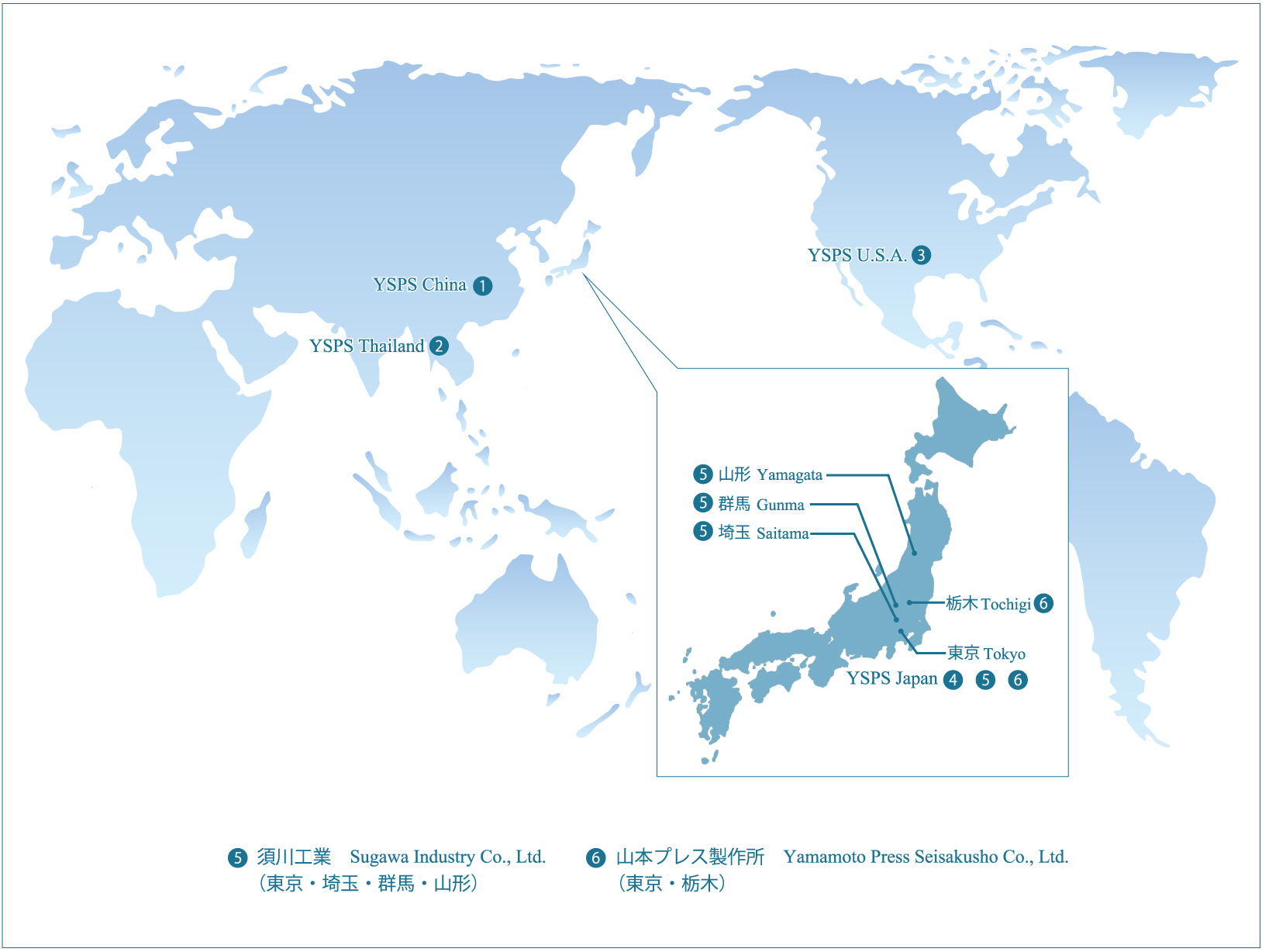 YSPS Group Sites Map 拠点マップ